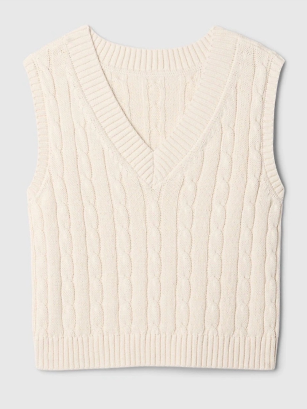 Gap Oversized Sweater Vest 100% Cotton Cable-knit Size Large V-Neck Cream